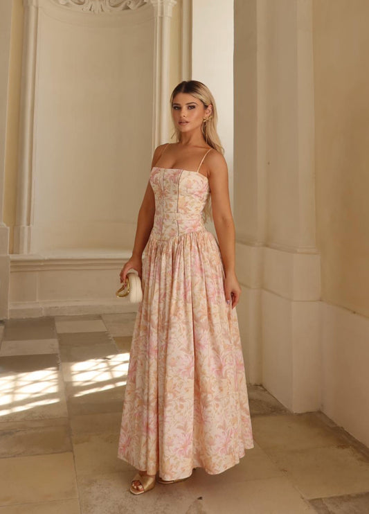 Seraphina Midi Dress - Peach Floral